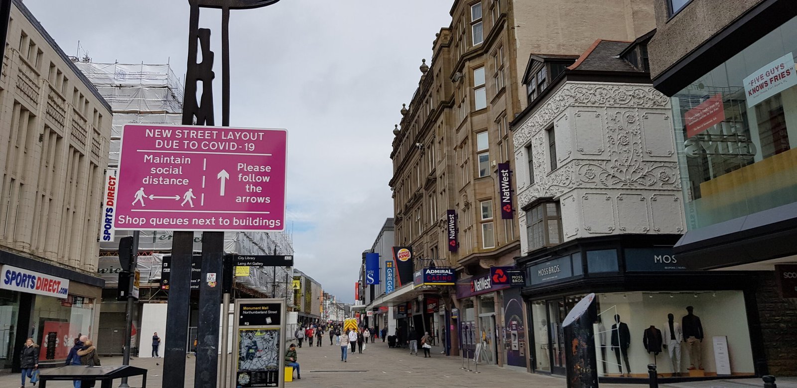 Newcastle city centre, 29th March 2021. Image: Patrick Duggan